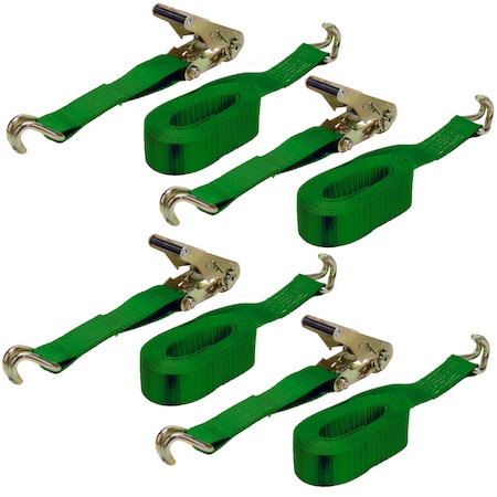 Keeper 16'X2" Ratchet Tie-Down, Green, Dbl J-Hooks, 3, 333Lbs WLL, PK4 4618